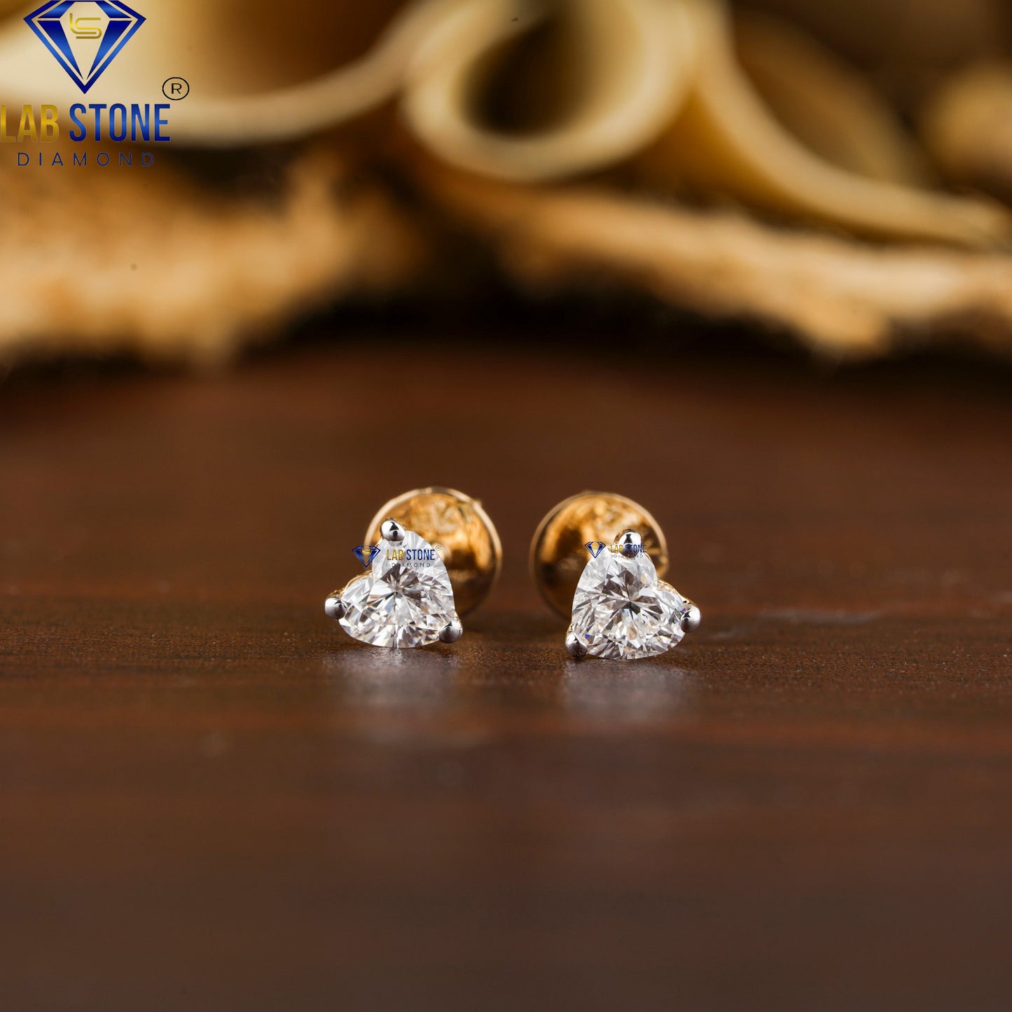 0.33 TDW Heart Cut Diamond Solitaire Stud Earrings