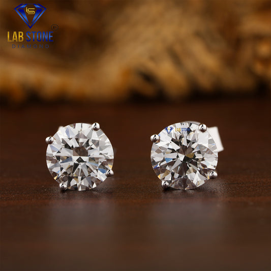 2.09 TDW Round Cut Diamond Stud Earrings