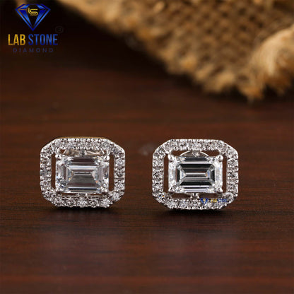 1.78 TDW Emerald & Round Cut Diamond Stud Earrings