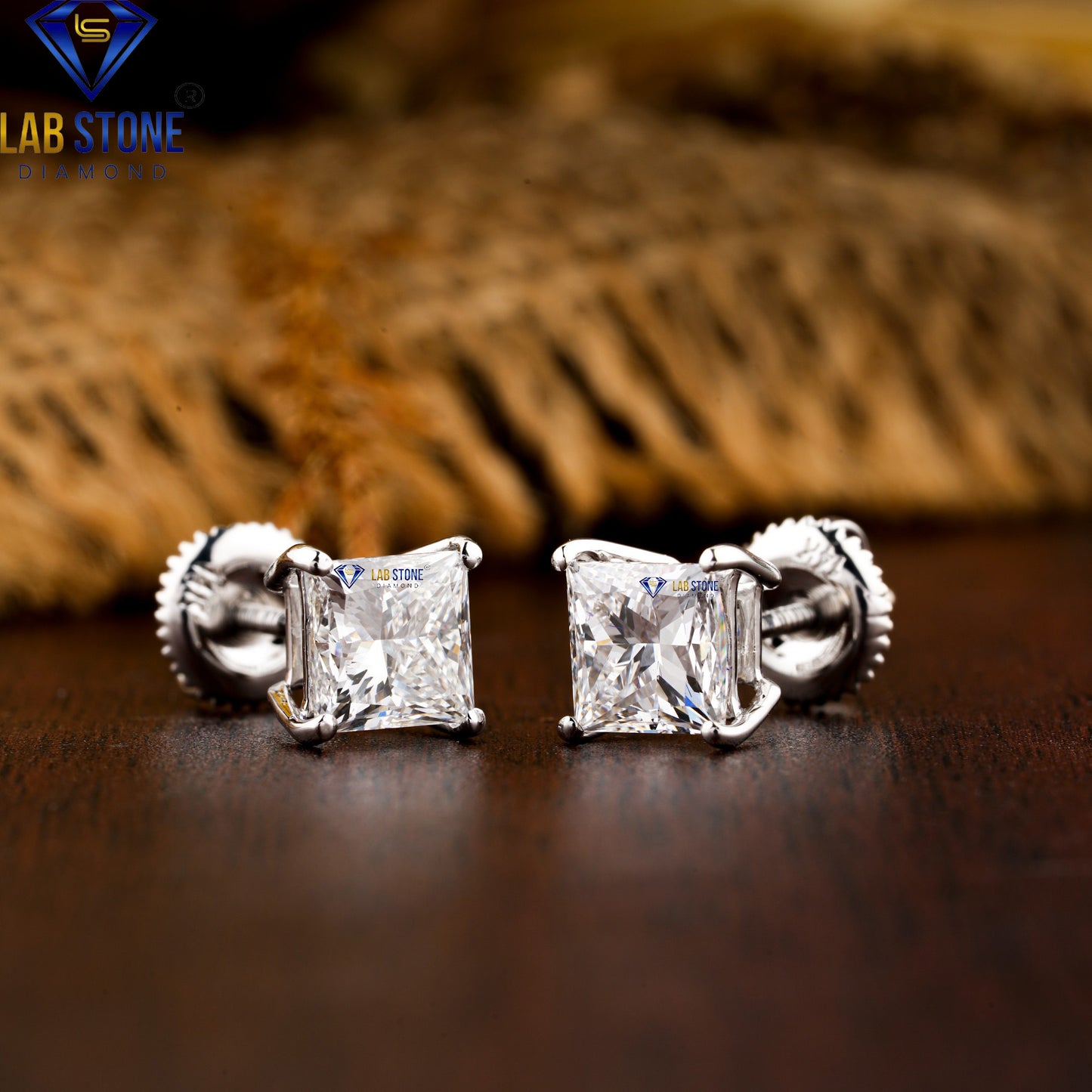 0.55 TDW Princess Cut Diamond Solitaire Stud Earrings