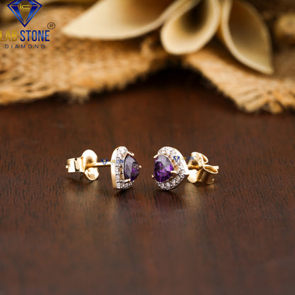 0.72 TDW Amethyst Heart & Round Diamond Stud Earrings