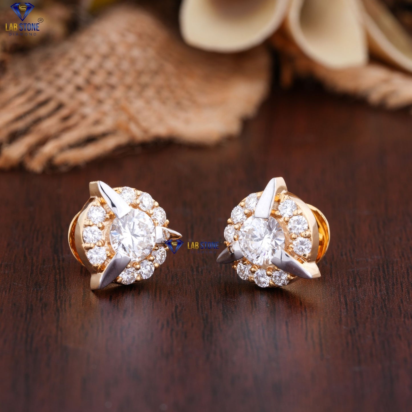 2.34 TDW Round Cut Diamond Stud Earrings