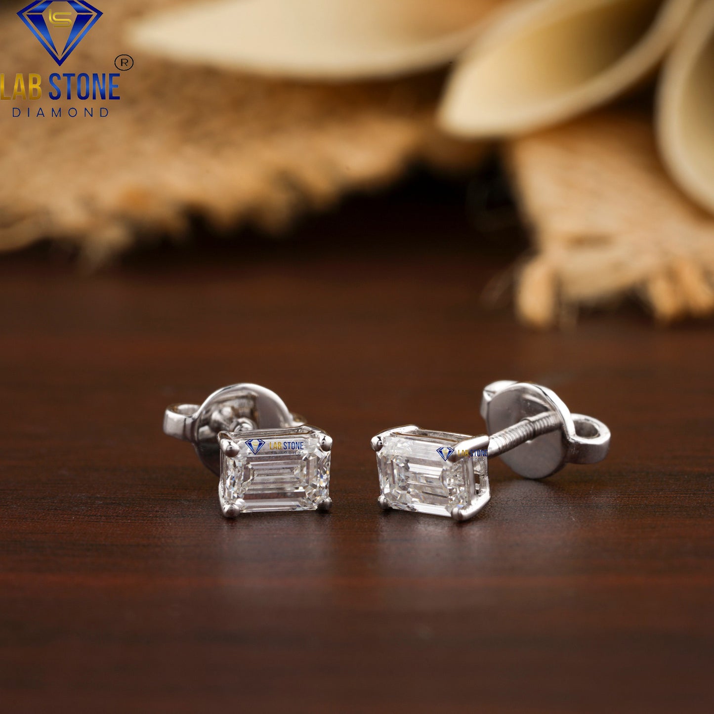 0.93 TDW Emerald Cut Diamond Solitaire Stud Earring