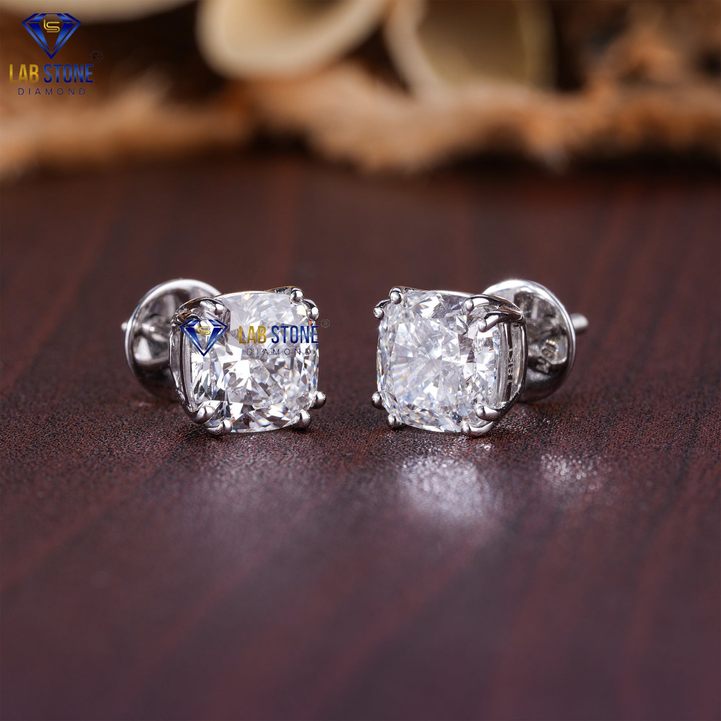 2.24 TDW Cushion Cut Diamond Stud Earrings