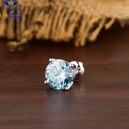 2.50 TDW Blue Round Diamond Stud Earrings