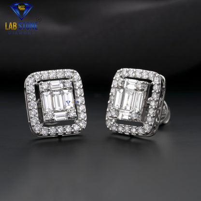 1.55 TDW Baguette & Round Cut Diamond Stud Earrings