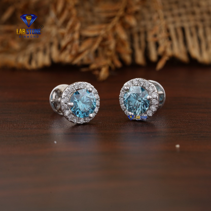 1.32 TDW Blue Round & Round Cut Diamond Stud Earrings