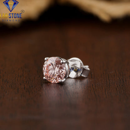 0.82 TDW Pink Round Cut Diamond Stud Earrings