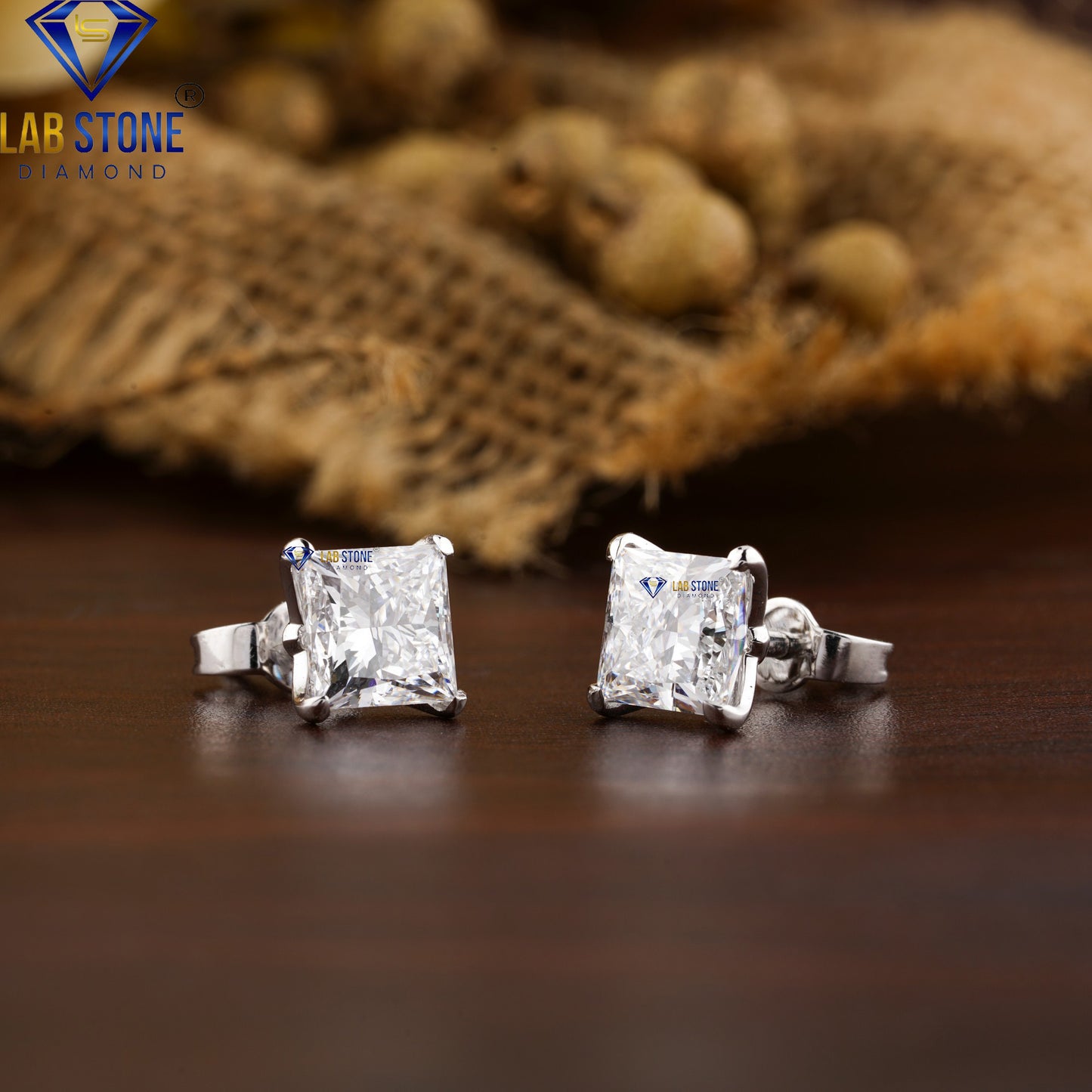 1.35 TDW Princess Cut Diamond Solitaire Stud Earrings