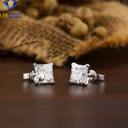 1.35 TDW Princess Cut Diamond Solitaire Stud Earrings
