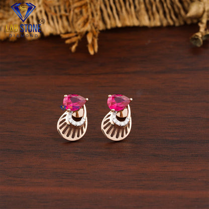 1.34 TDW Ruby Gemstone & Round Cut Diamond Stud Earring