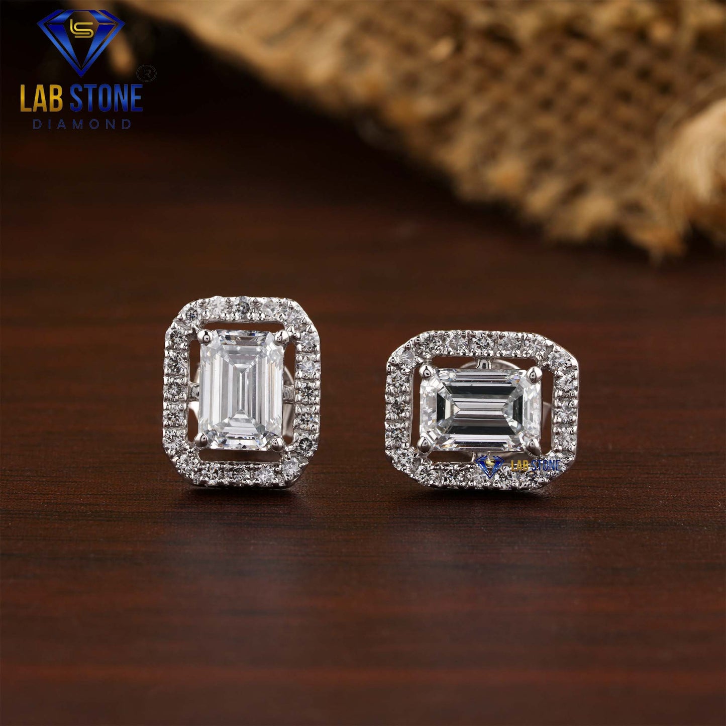 1.78 TDW Emerald & Round Cut Diamond Stud Earrings