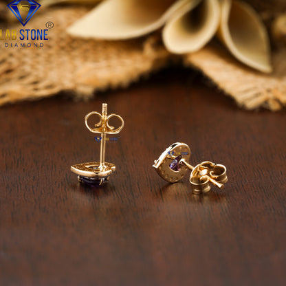 0.72 TDW Amethyst Heart & Round Diamond Stud Earrings