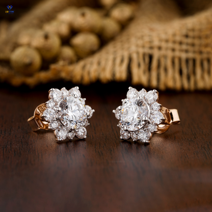 2.09 TDW Round Cut Diamond Stud Earrings