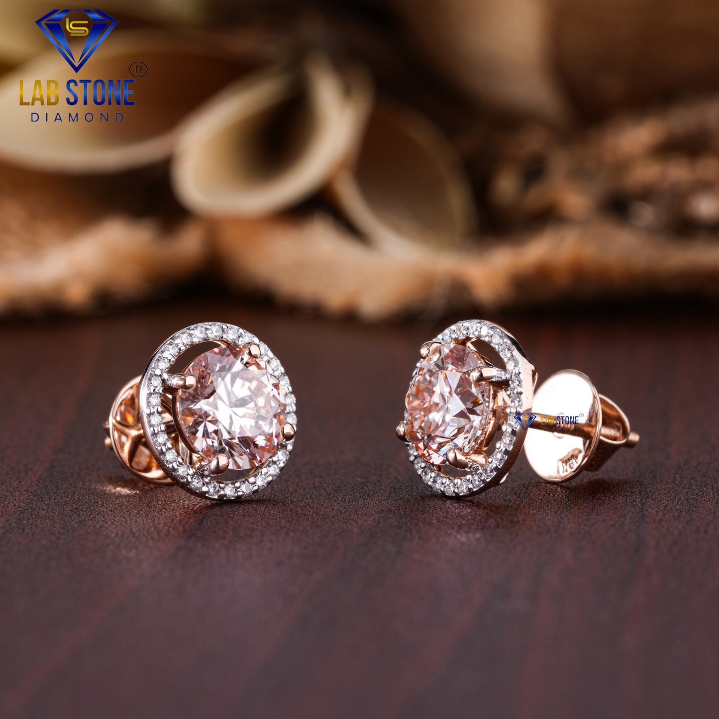 3.40 TDW Pink Round Cut Diamond Stud Earring