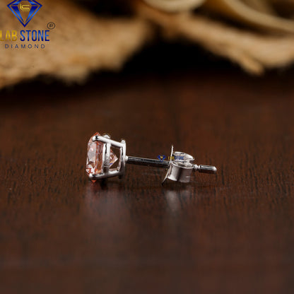 0.82 TDW Pink Round Cut Diamond Stud Earrings
