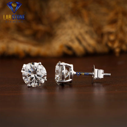 2.09 TDW Round Cut Diamond Stud Earrings
