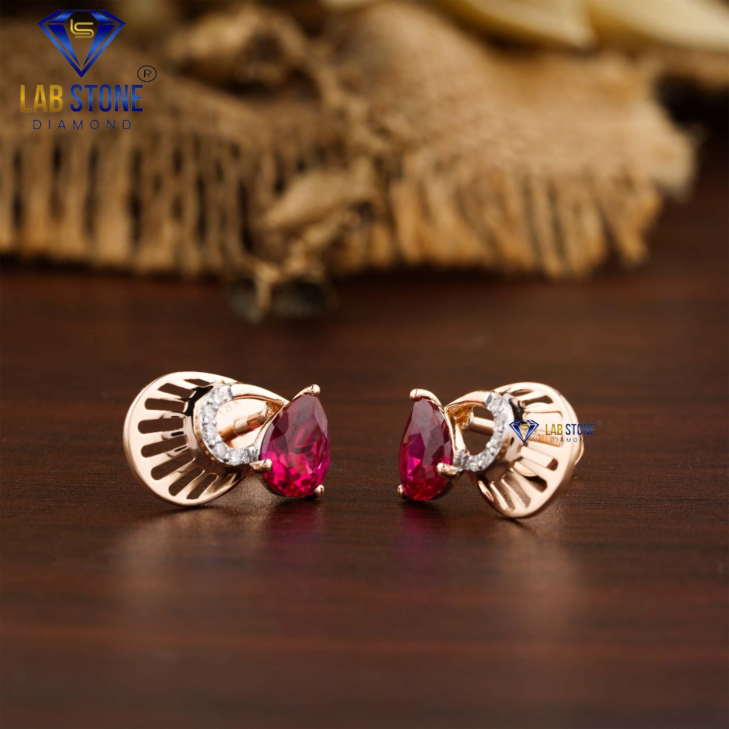 1.34 TDW Ruby Gemstone & Round Cut Diamond Stud Earring