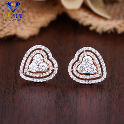 1.69 TDW Round Cut Diamond Heart Shaped Stud Earring