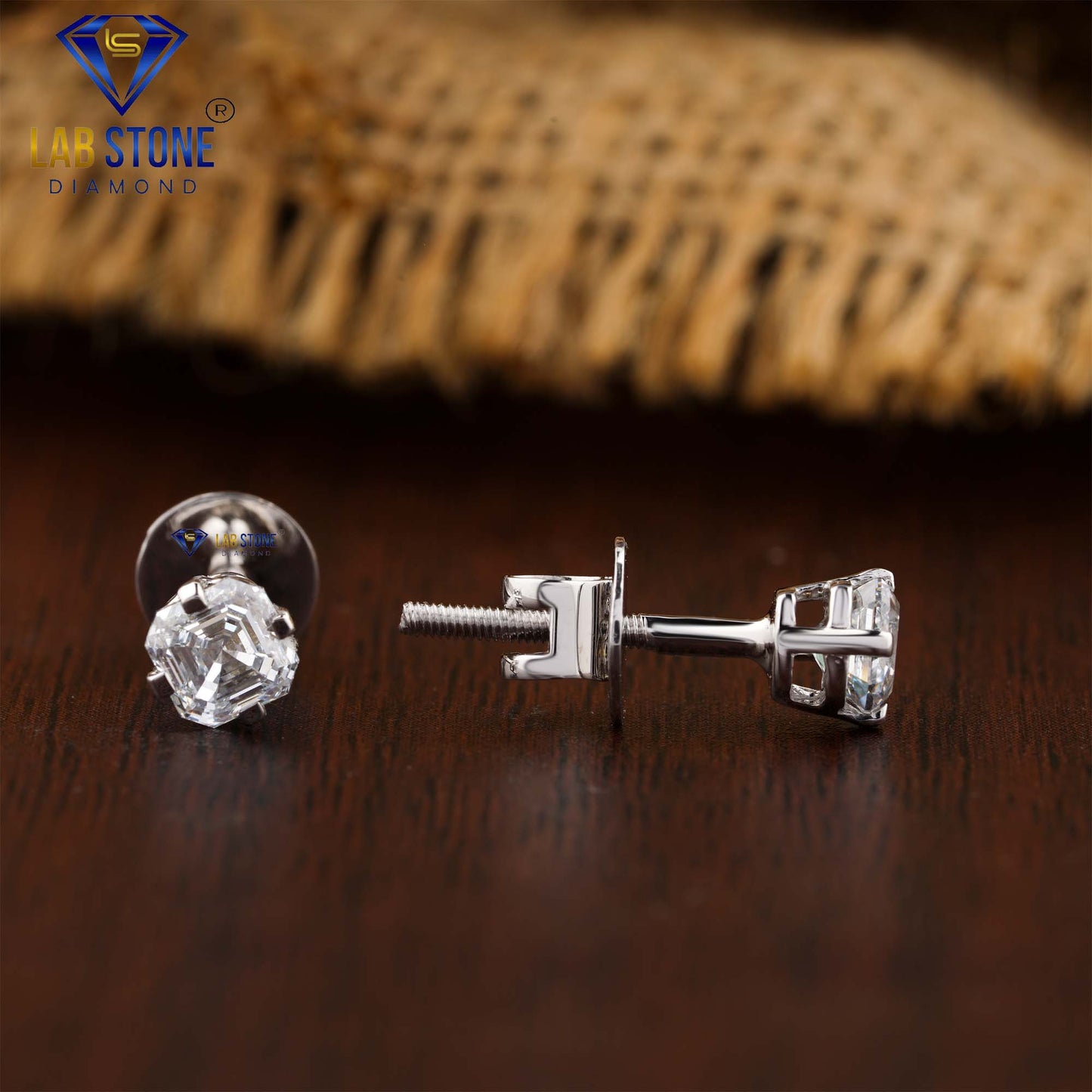 0.75 TDW Asscher Cut Diamond Stud Earrings
