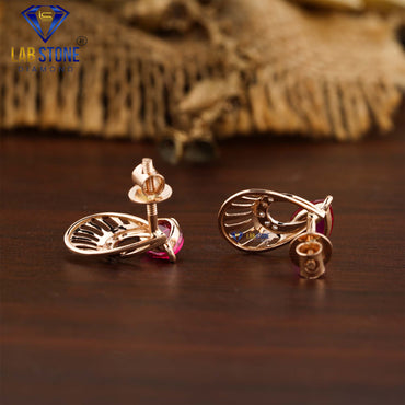 1.34 TDW Ruby Gemstone & Round Cut Diamond Stud Earring