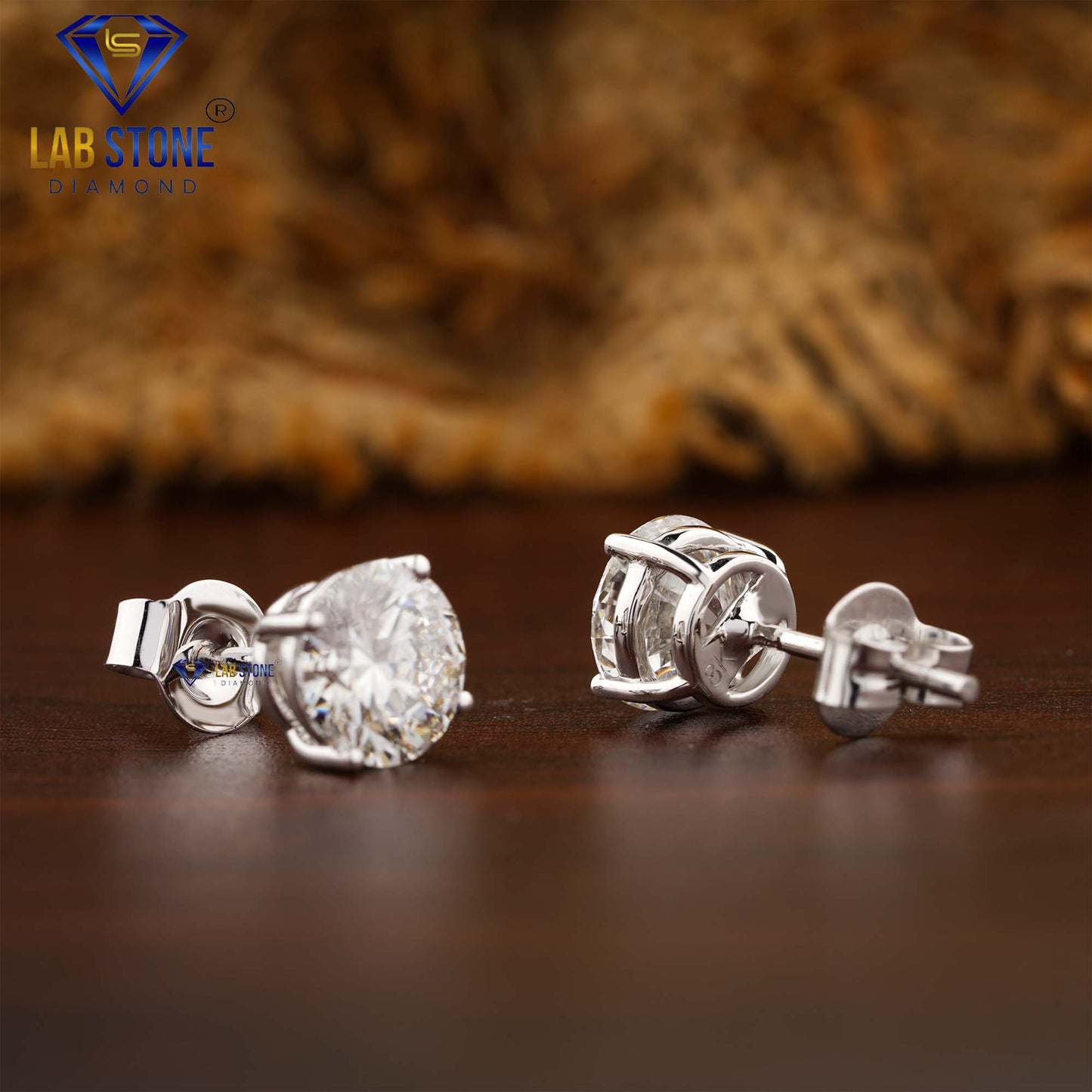 2.09 TDW Round Cut Diamond Stud Earrings