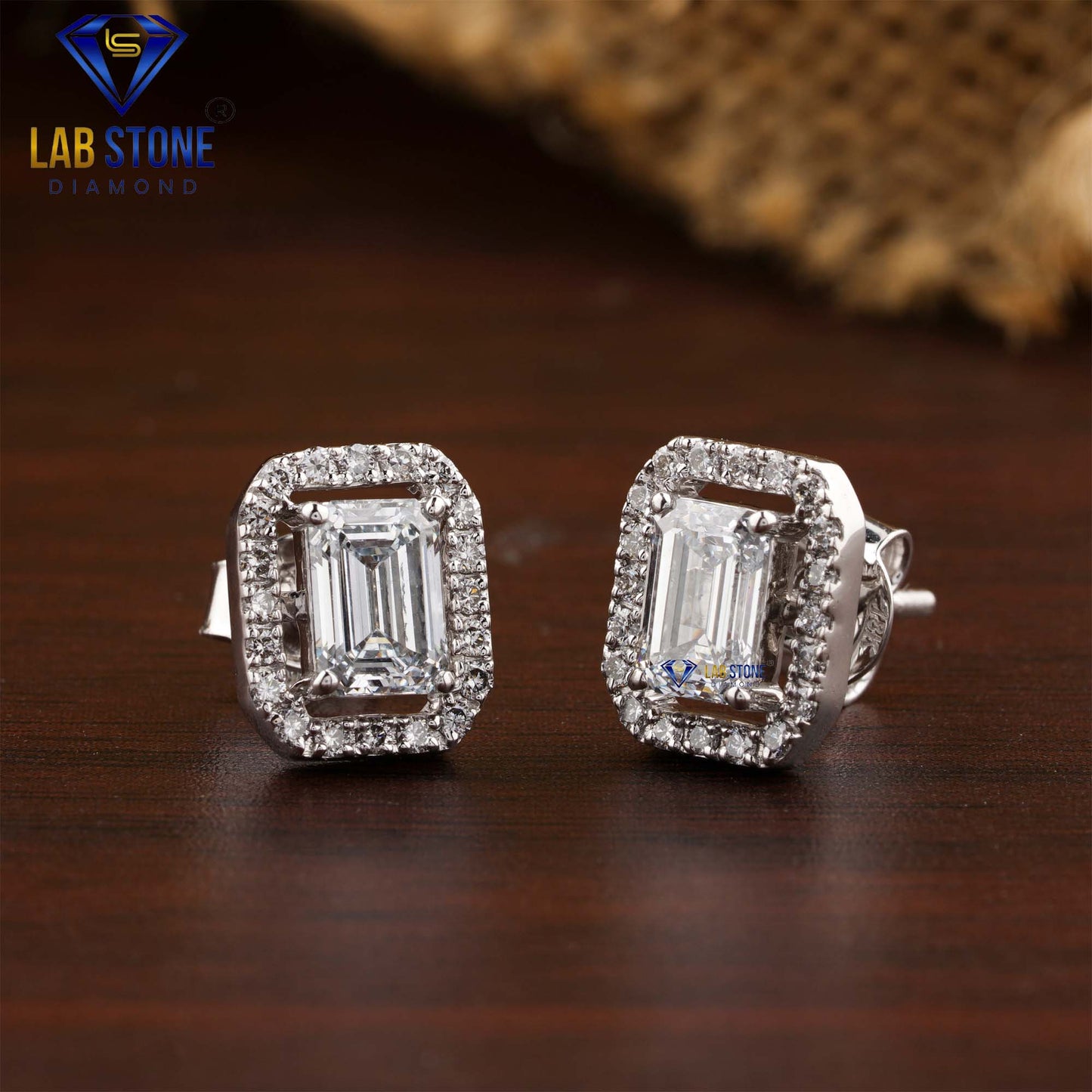 1.78 TDW Emerald & Round Cut Diamond Stud Earrings