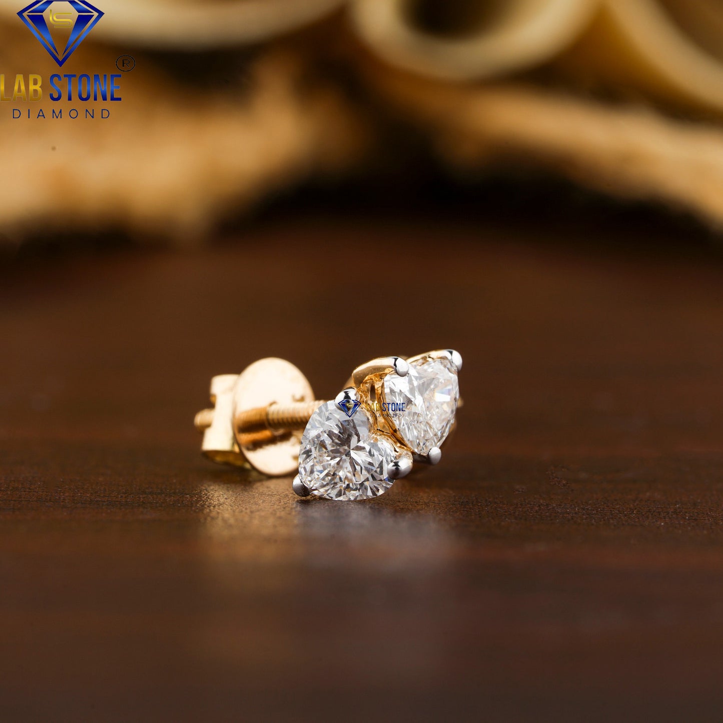 0.33 TDW Heart Cut Diamond Solitaire Stud Earrings