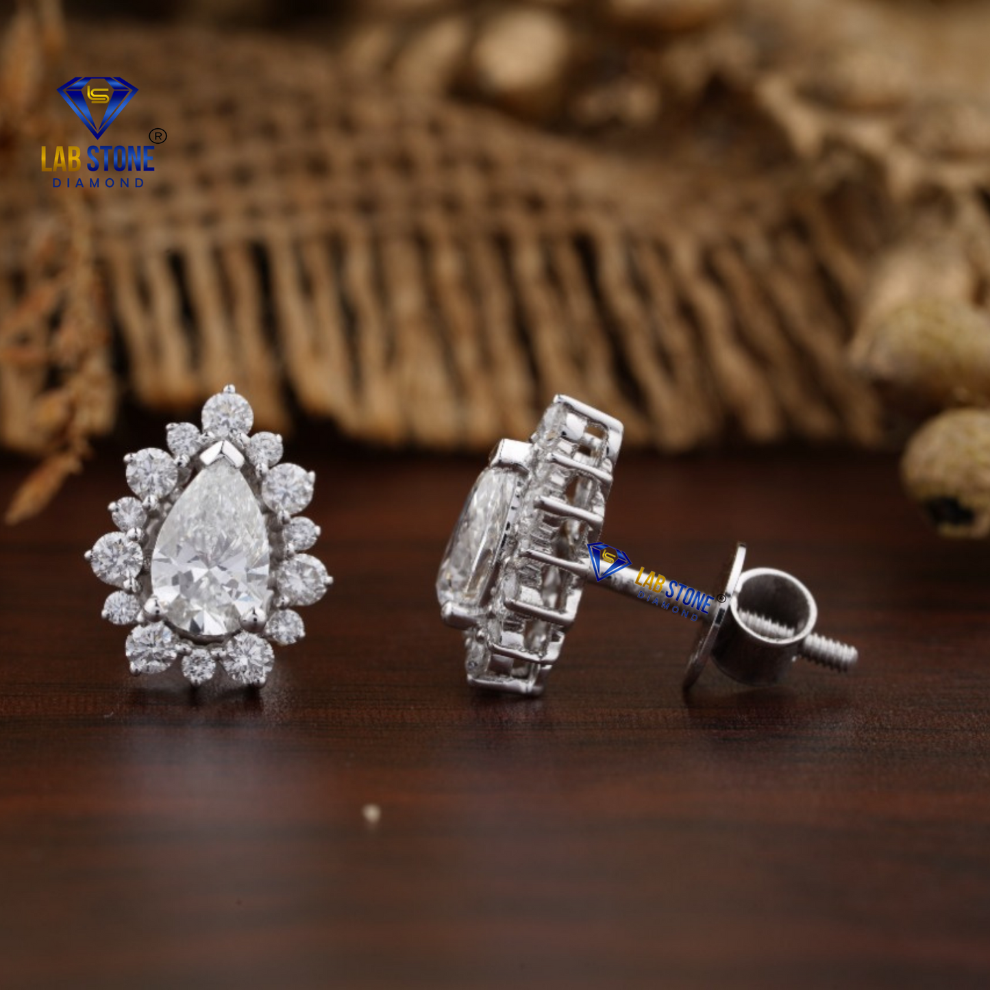 1.47 TDW Pear & Round Cut Diamond Stud Earrings