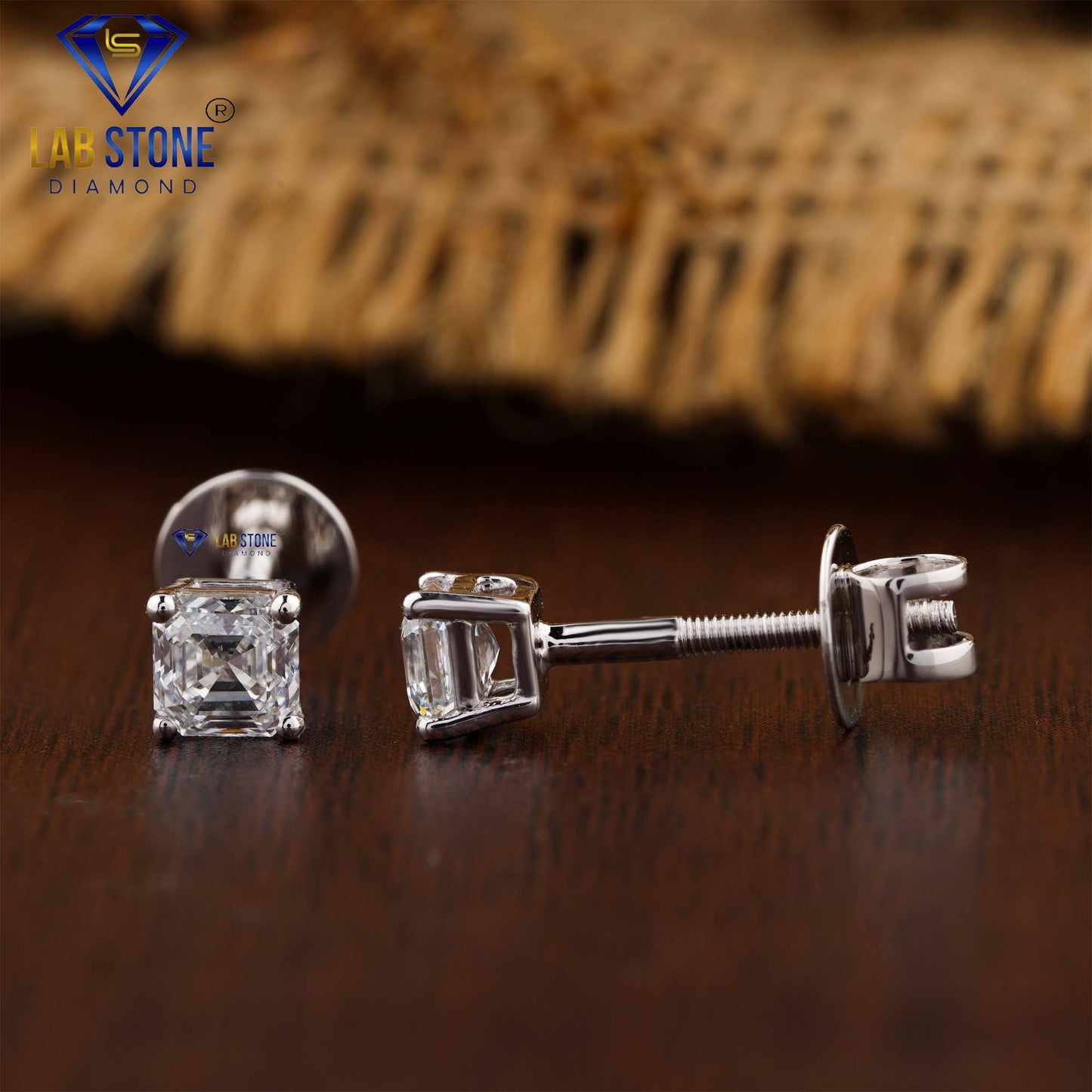 0.72 TDW Asscher Cut Diamond Stud Earrings