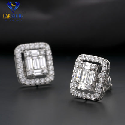 1.55 TDW Baguette & Round Cut Diamond Stud Earrings