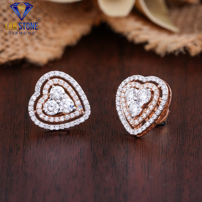 1.69 TDW Round Cut Diamond Heart Shaped Stud Earring