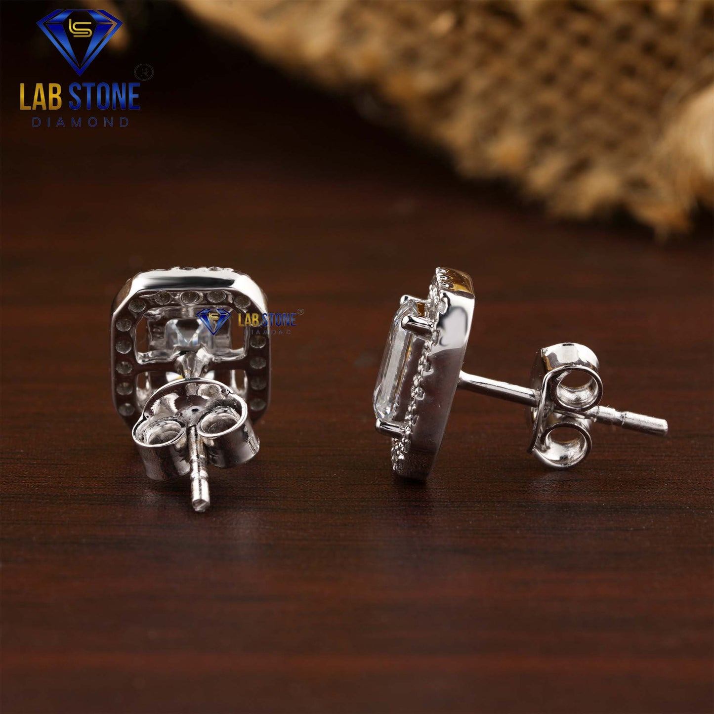 1.78 TDW Emerald & Round Cut Diamond Stud Earrings