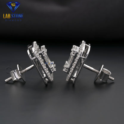 1.55 TDW Baguette & Round Cut Diamond Stud Earrings