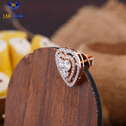 1.69 TDW Round Cut Diamond Heart Shaped Stud Earring