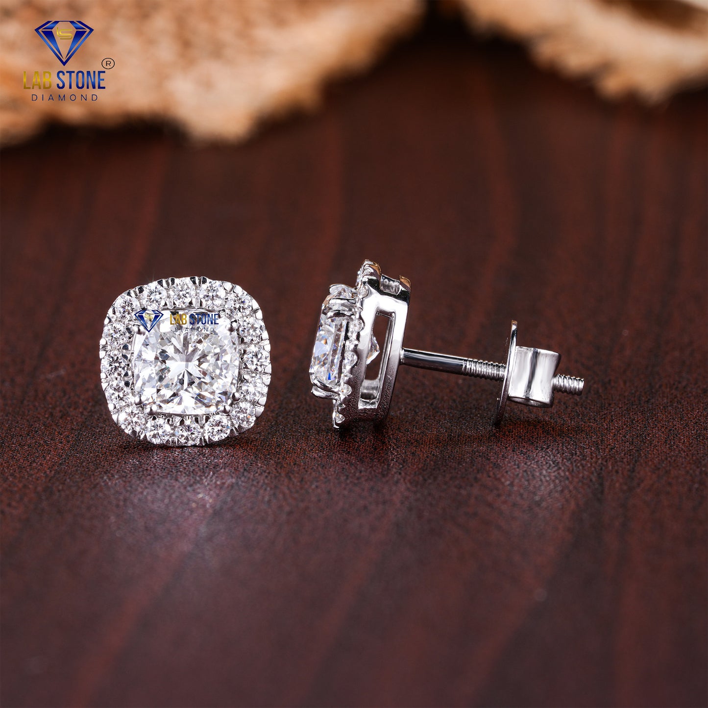 2.66 TDW Cushion & Round Cut Diamond Stud Earrings