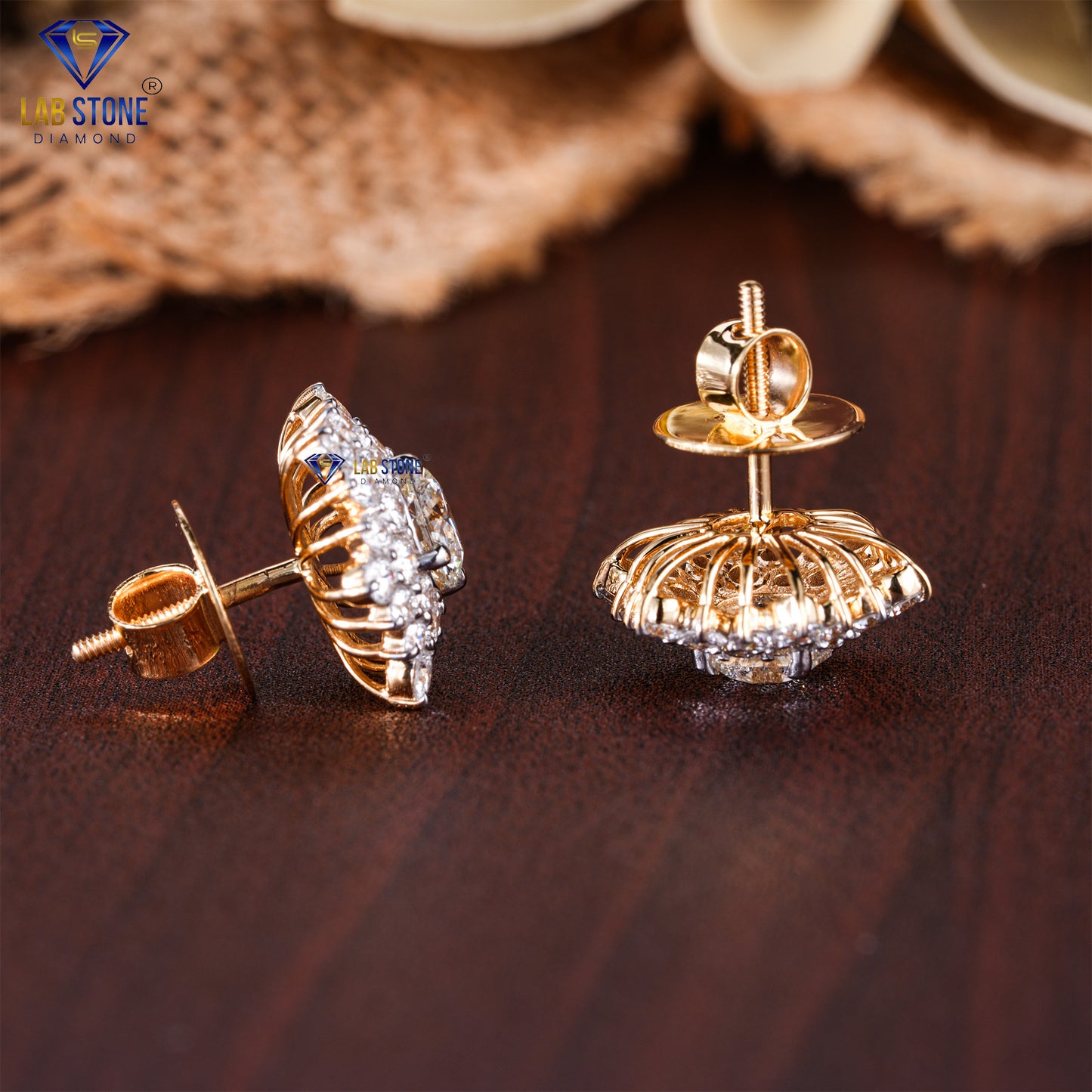 3.08 TDW Round Cut Diamond Stud Earrings