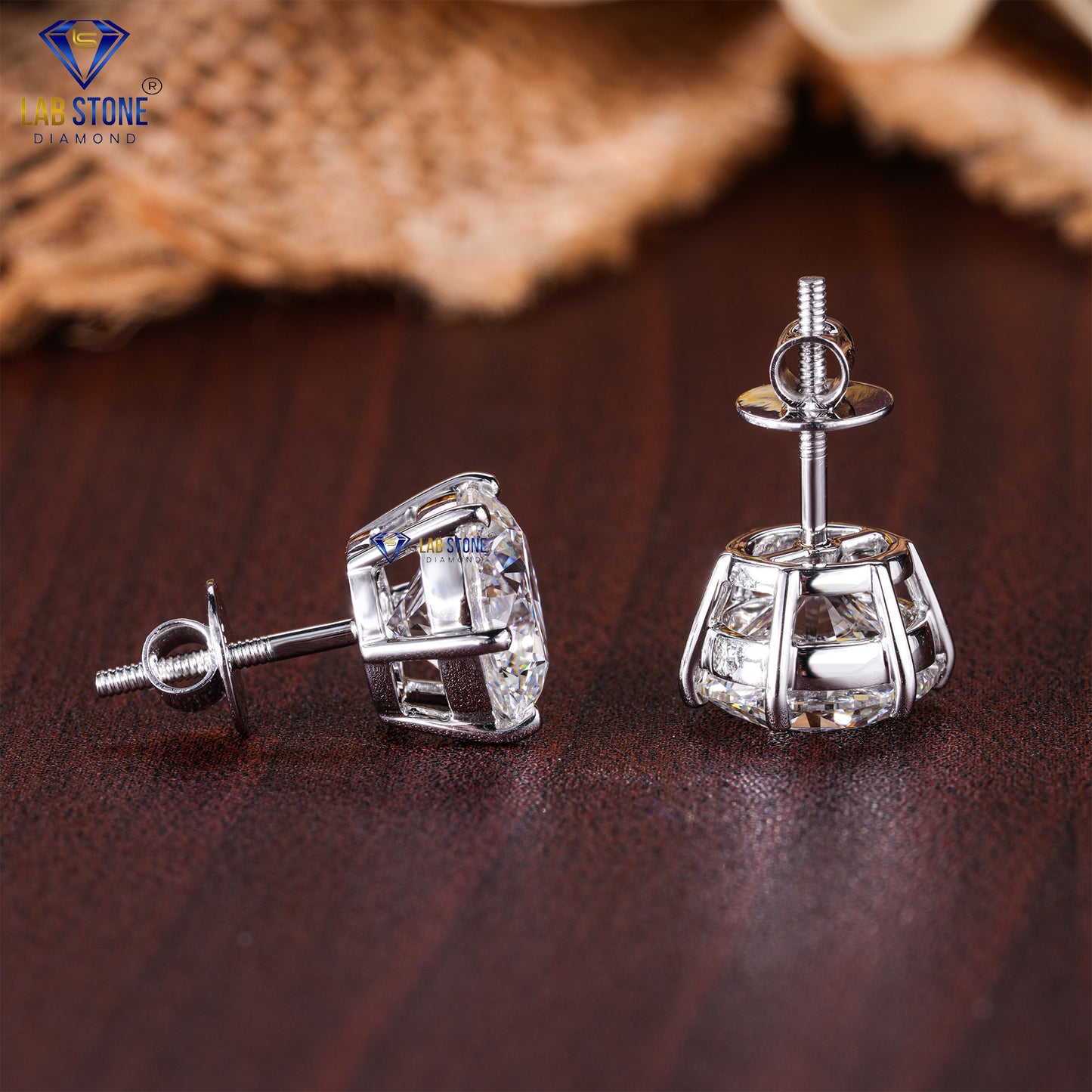 2.38 TDW Round Cut Diamond Stud Earrings