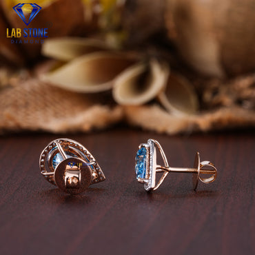 4.31 TDW Fancy Blue Pear & Round Cut Diamond Stud Earring