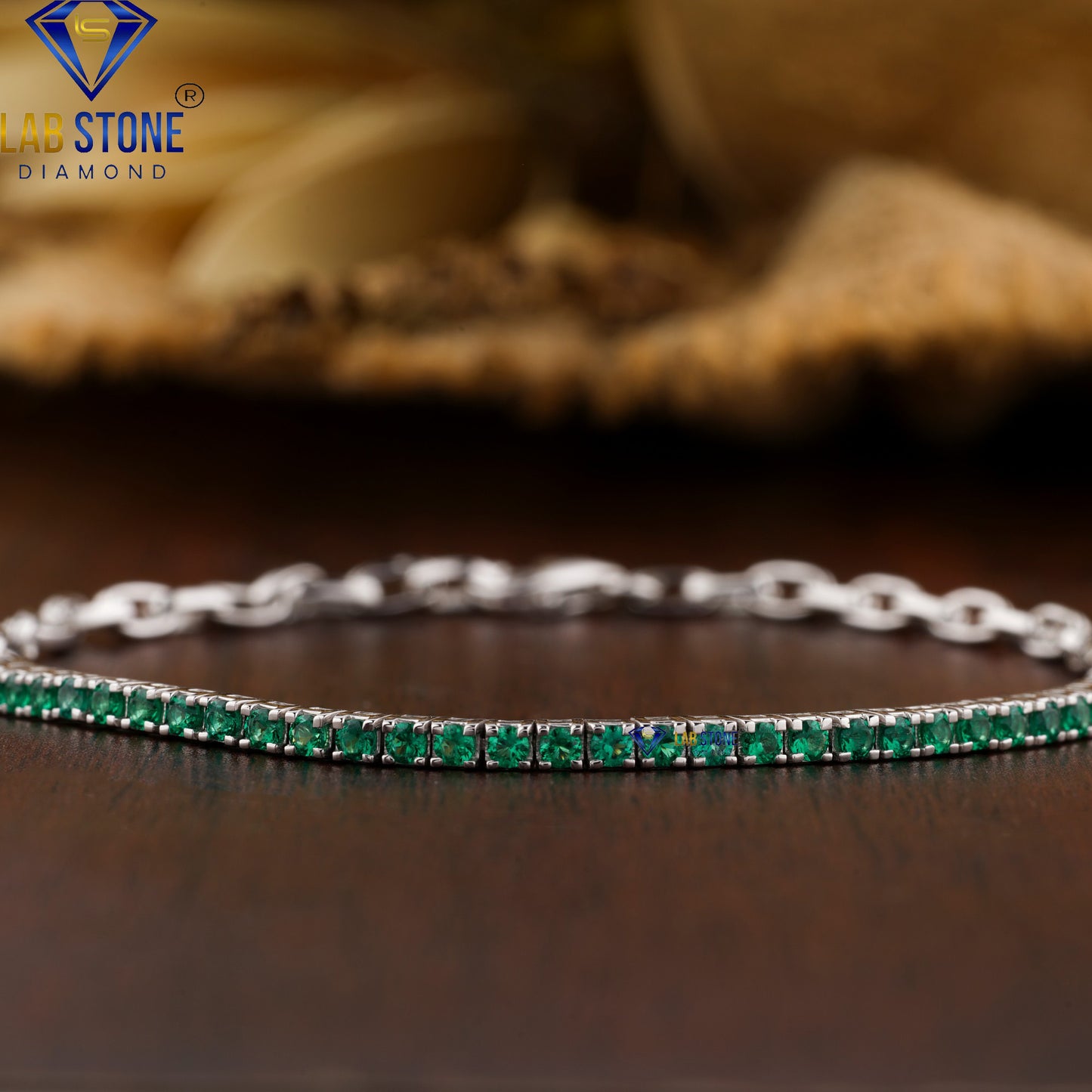 0.90 TDW Green Round Gemstone Tennis Bracelet
