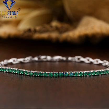 0.90 TDW Green Round Gemstone Tennis Bracelet