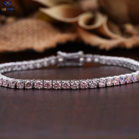 5.78 TDW Pink Round Cut Diamond Tennis Bracelet