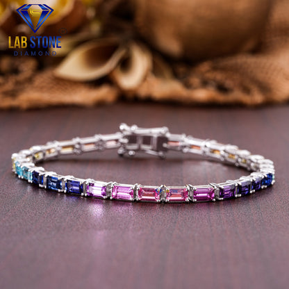 5.70 TDW Baguette Cut Gemstone Women's Tennis Bracelet