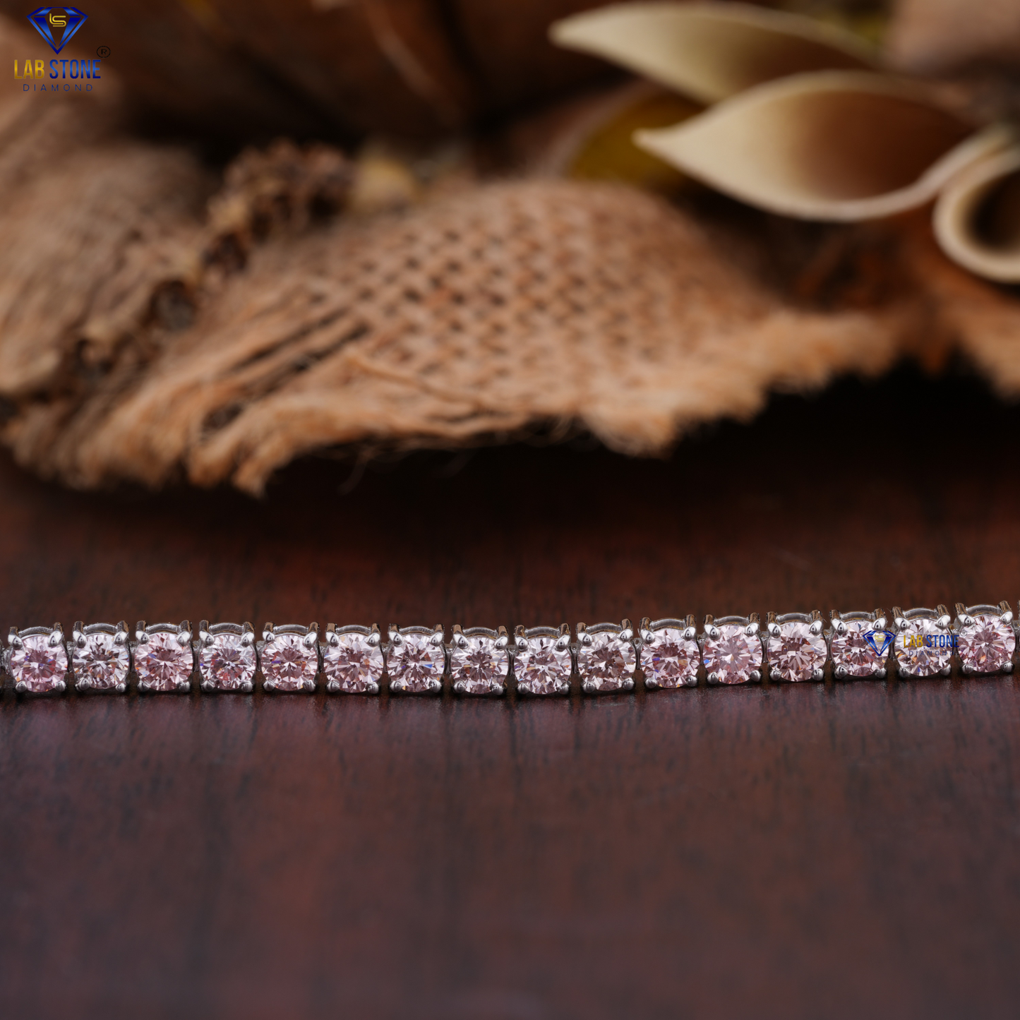 5.78 TDW Pink Round Cut Diamond Tennis Bracelet