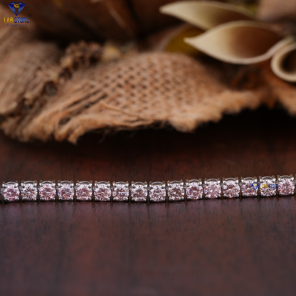 5.78 TDW Pink Round Cut Diamond Tennis Bracelet