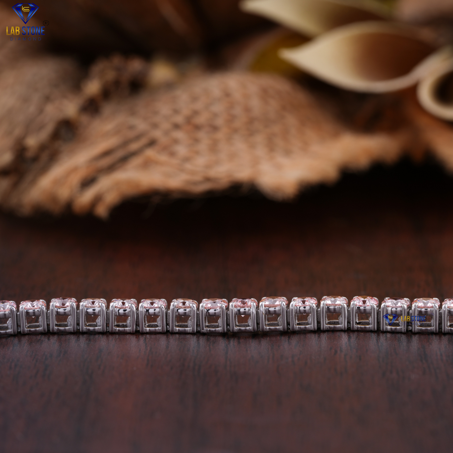 5.78 TDW Pink Round Cut Diamond Tennis Bracelet