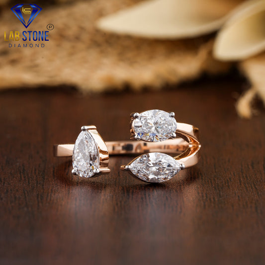 1.34 TDW Oval, Marquise & Pear Cut Women’s Three Stone Diamond Ring