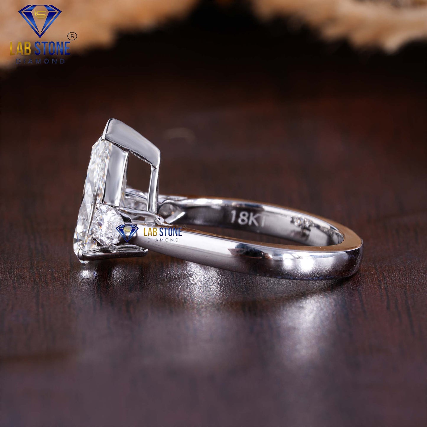 3.67 TDW Pear Cut Diamond Women’s Three Stone Ring