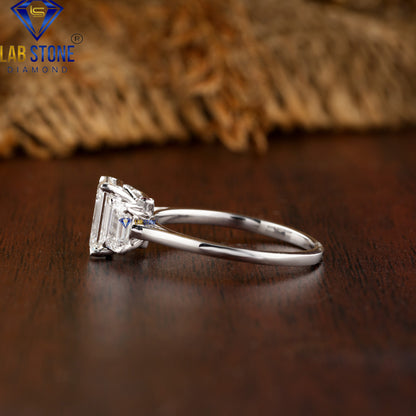 2.10 TDW Emerald & F.P. Round Cut Diamond & Gemstone Three Stone Ring