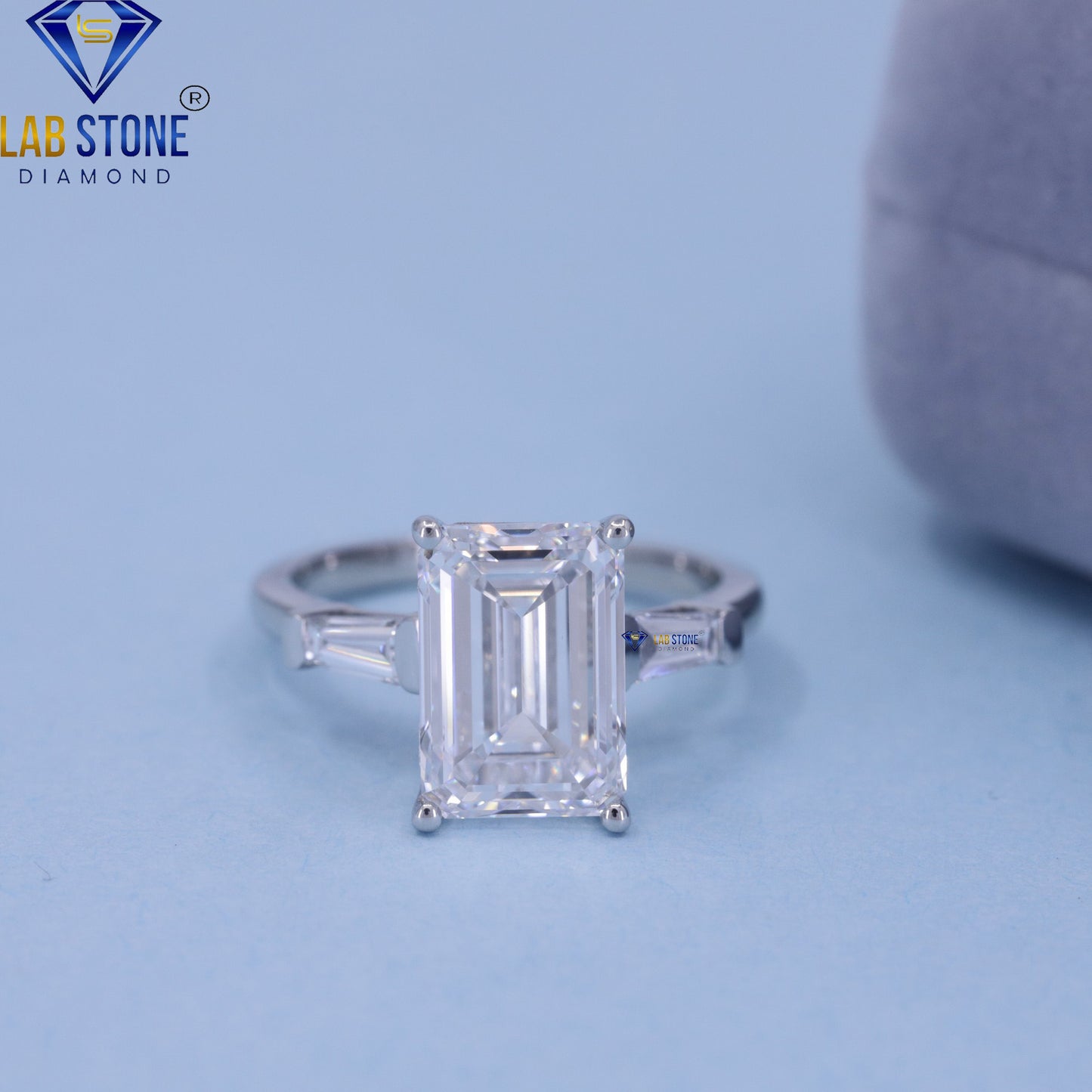 4.82 TDW Emerald & Baguette Cut Women’s Three Stone Diamond Ring